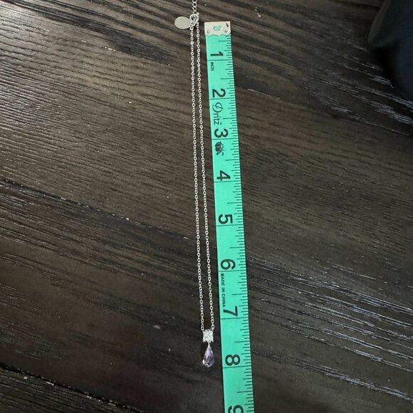 Laila Rowe Silver Tone Necklace W/Purple Teardrop & Clear Crystal Pendant 14" - Picture 3 of 10